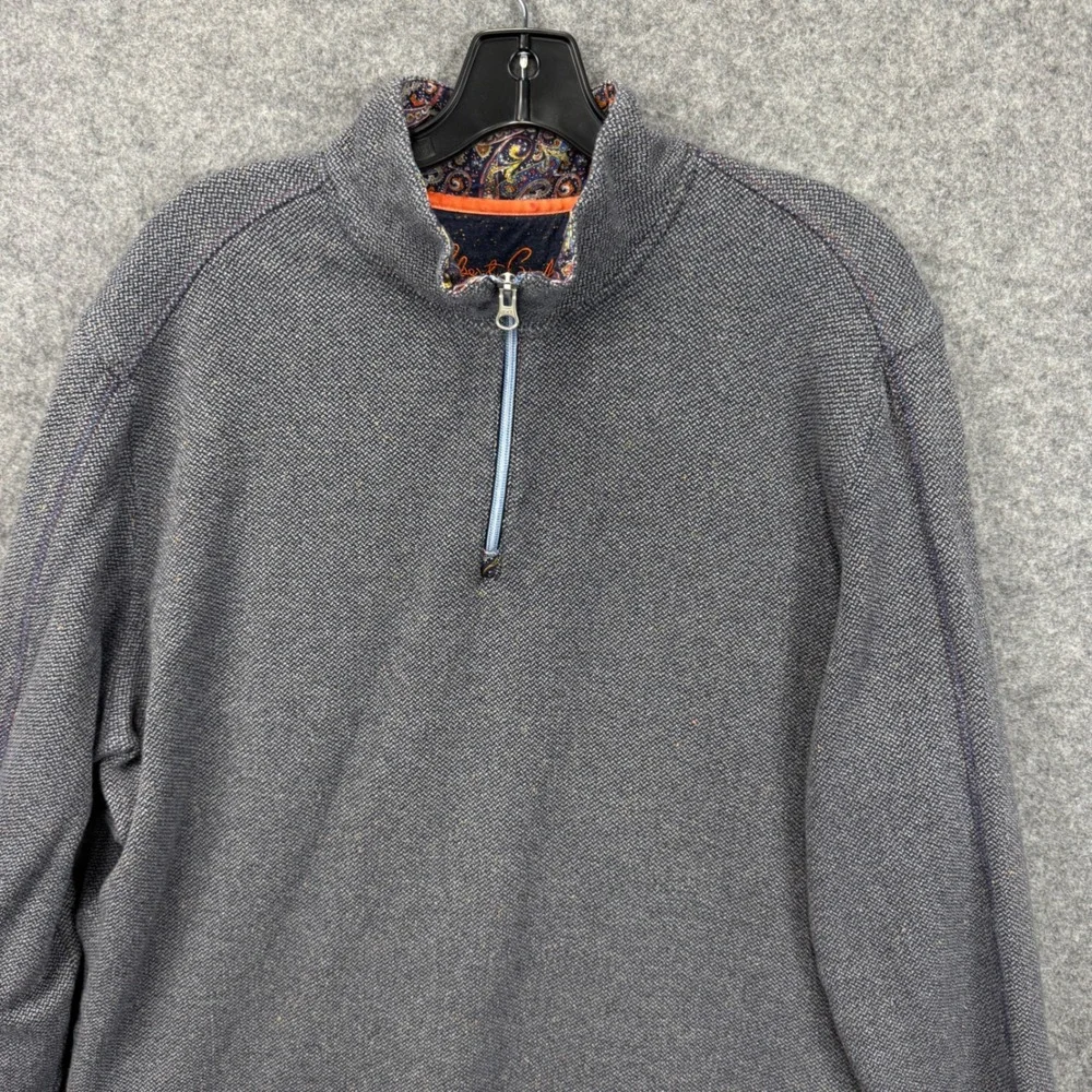 Robert Graham Mens 2XL Classic Fit Quarter Zip‎ Pullover Sweater Paisley Blue